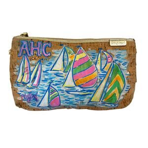 Lilly Pulitzer Sailboat Cork Clutch Pouch Purse Custom Hand Painted AHC Nautical